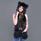 New Wolf fur hats with gloves-Animals Aso