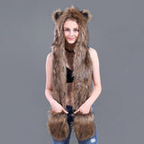 New Wolf fur hats with gloves-Animals Aso