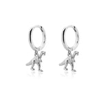 New Silver Stainless Steel Dinosaur Earrings