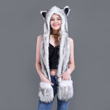 New Wolf fur hats with gloves