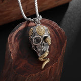 Vintage Gothic Snake Coiled Demon Skull Necklace Animals-Aso