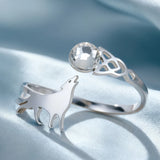 Stainless Steel Wolf Zircon Adjustable Ring