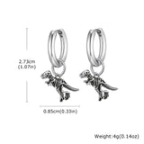New Silver Stainless Steel Dinosaur Earrings
