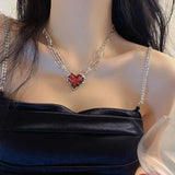Gothic Vintage Red Heart Star Cross Necklace Animals Aso