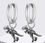 New Silver Stainless Steel Dinosaur Earrings