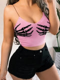 Gothic Skull Print Crop Top Women's-Animals Aso