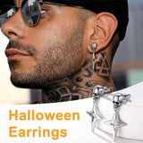 Stainless Steel Skull Head Star Dangle Earrings-Animals Aso