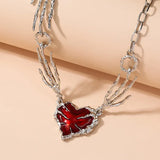 Gothic Vintage Red Heart Star Cross Necklace Animals Aso