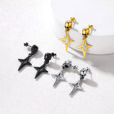 Stainless Steel Skull Head Star Dangle Earrings-Animals Aso