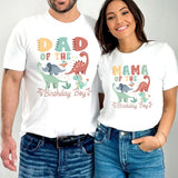 Dad/Mama of The Birthday Boy Print Couple T-Shirt Dinosaur Animals-Aso