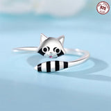 925 Sterling Silver Cute Raccoon Ring Animals Aso