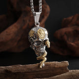 Vintage Gothic Snake Coiled Demon Skull Necklace Animals-Aso
