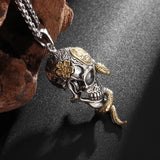 Vintage Gothic Snake Coiled Demon Skull Necklace Animals-Aso