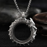 Vintage Silver Color Circle Dragon Pendant Necklace