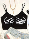 Gothic Skull Print Crop Top Women's-Animals Aso