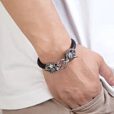 Retro Viking Double Wolf Bracelet Animals-Aso
