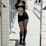 Goth Dark Skull Straps Mini Dress Animals Aso