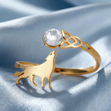 Stainless Steel Wolf Zircon Adjustable Ring