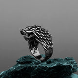 Viking Domineering Wolf Head Ring Men