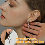 Stainless Steel Skull Head Star Dangle Earrings-Animals Aso