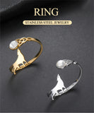 Stainless Steel Wolf Zircon Adjustable Ring-Animals Aso