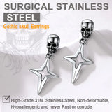 Stainless Steel Skull Head Star Dangle Earrings-Animals Aso