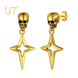 Stainless Steel Skull Head Star Dangle Earrings-Animals Aso