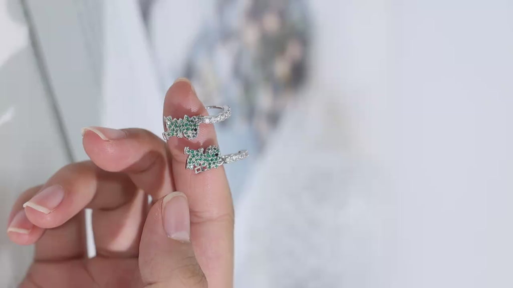 New Zircon Dinosaur Drop Hoop Earrings Animals-Aso