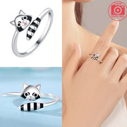 925 Sterling Silver Cute Raccoon Ring Animals Aso
