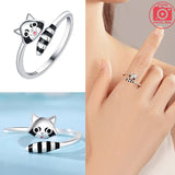 925 Sterling Silver Cute Raccoon Ring