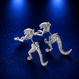 2pcs/Pair Fashion Dinosaur Alien Stud Earring - animalsaso02