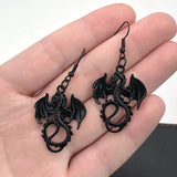 New Gothic black dragon earrings