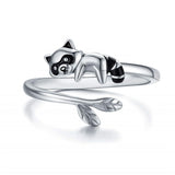 New Cute Silver Raccoon Open Rings - Animals Aso