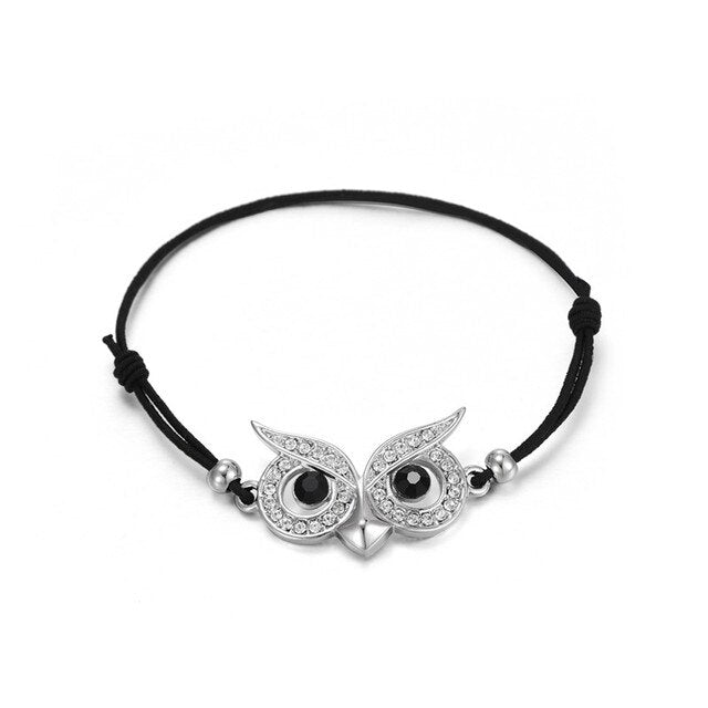 New Black Eyes Owl Charm Bracelet - Animals Aso